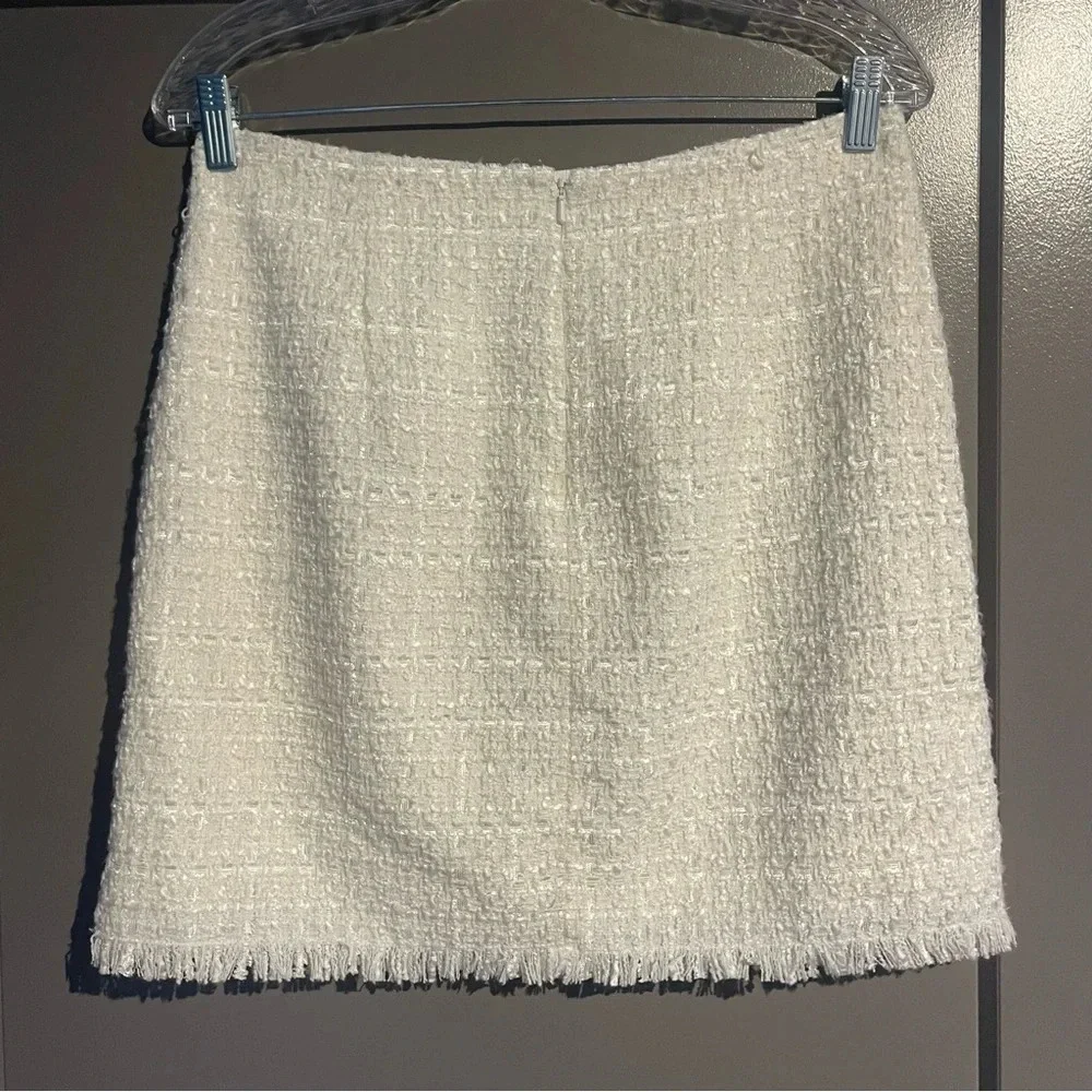 SAU LEE Alicia Skirt in Ivory Tweed Mini Skirt with Finge Hem from Revolve Brand - Picture 12 of 13